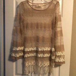 A’reve Anthropology Popover Fringe Sweater size S
